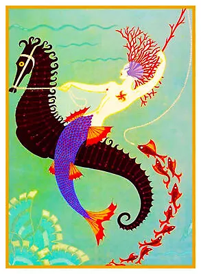 Mermaid Seahorse By ERTE Romain De Tirtoff  Counted Cross Stitch Chart Pattern • $9.79