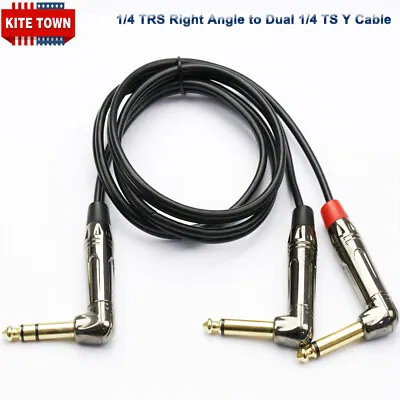 1/4 TRS Right Angle To Dual 1/4 TS Right Angle Stereo To Mono Splitter Y Cable • $17.99