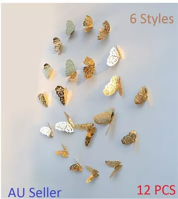 GOLD/SILVER 3D DIY Butterfly Wall Sticker Home Room Decor Decorations 12 Pcs • $3.45