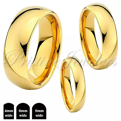 Tungsten Carbide 18k Gold IP Dome Polish Engagement Wedding Band Mens Women Ring • $13.56