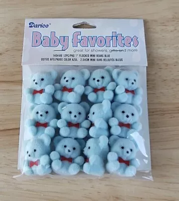 Darice 1  MINI FLOCKED BLUE TEDDY BEARS #1404-89 Baby Favorites Pack Of 12 • $4.99