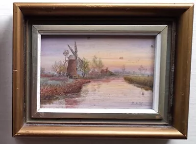 Robert Wademan Signed Miniature Framed Oil Painting Of  Windmill & River Scene • £12