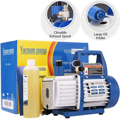 $63.99 • Buy 110V 1/4 HP 3.5 CFM Single Stage Rotary Vane Air Vacuum Pump W/ Oil Bottle ETL
