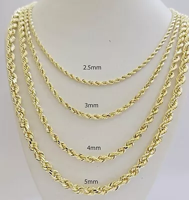 Real 14k Yellow Gold Rope Chain Necklace 2.5mm 3mm 4mm 5mm 18-26 Inch Men Women • $267.89