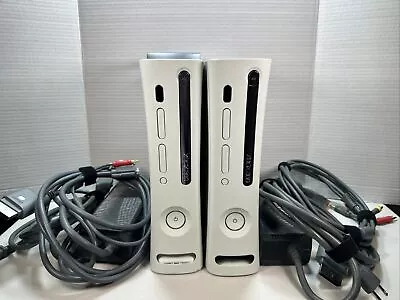 Microsoft Xbox 360 White (NO HDMI Port) Lot Of 2 W/Cords HDD Tested & Work VGC • $79.99
