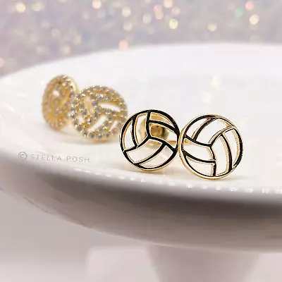 Tiny Volleyball Earrings - Solid .925 Sterling Silver • $34