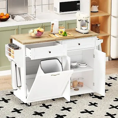 Rolling Kitchen Island With Drop Leaf - Trash Cabinet Movable Carts With Drawer • $244.39