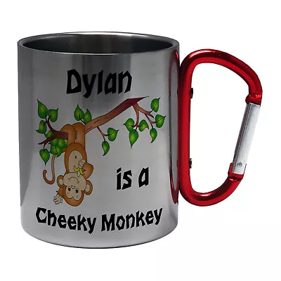 Personalised (Any Name) Is A Cheeky Monkey Steel Mug W/ Carabiner Handle • £7.99