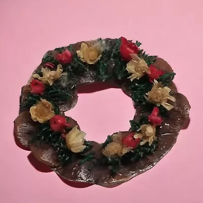 Holiday Wreath Handmade Dollhouse Accessory Vintage Miniatures Dried Flowers 80s • $6.71