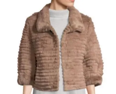 New Metric Knits Women's Rabbit Fur Jacket & Coat Taupe Color Size: M • $89.99