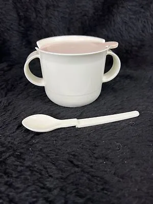 Vintage Tupperware Sugar Bowl 10oz Ivory Pale Pink Lid 2311A-3 & Spoon #1208. • $15.99