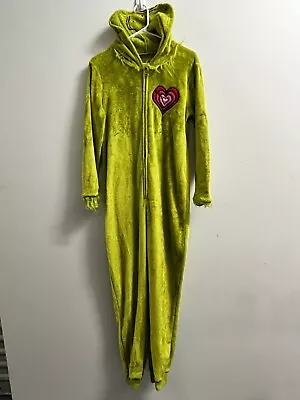 Dr Seuss The Grinch Mens Body Suit Smooth Zip Up Hooded Pajama Size Medium • $18.95