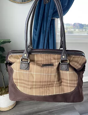 Eddie Bauer Weekender Duffel Bag Brown Plaid Carry On Travel Overnight Bag • $42.96