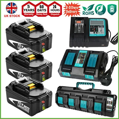 For Genuine Makita Battery 18V 6Ah BL1860B BL1850B BL1815 N LXT Fast Charger Set • £110.90