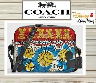 NWT COACH DISNEY MICKEY MOUSE MINI CAMERA Crossbody Bag In CHALK BLACK MULTI • $220.46