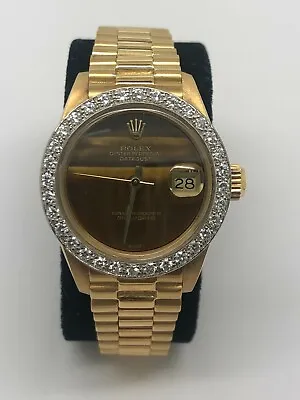 Rolex 18k Yellow Gold Ladies Presidential Tigers Eye Diamond Dial Watch • $9100