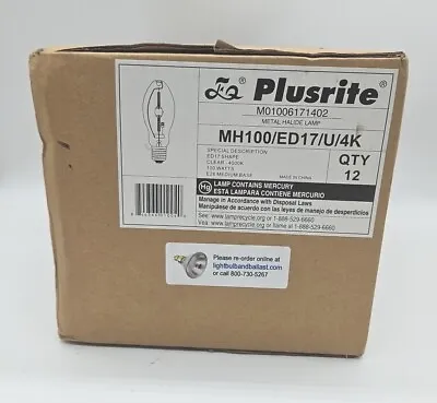 (12) MH100/ED17/U/4K Plusrite 100 Watt Metal Halide Light Bulb Lamps Case NOS • $95.92