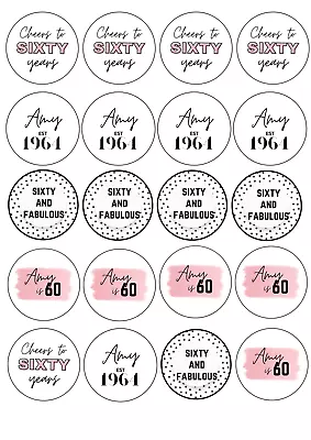 20 X 60th Birthday Edible Personalised Cupcake Toppers Wafer/icing UNCUT • £3.40