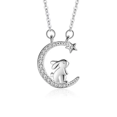 £3.52 • Buy 1pcs Creative Moon Rabbit Pendant Necklace Cute Women Animal Chain Jewelry,,;
