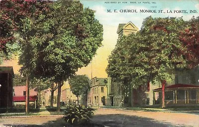 M.E. Church Monroe Street La Porte Indiana IN 1908 Postcard • $7.95