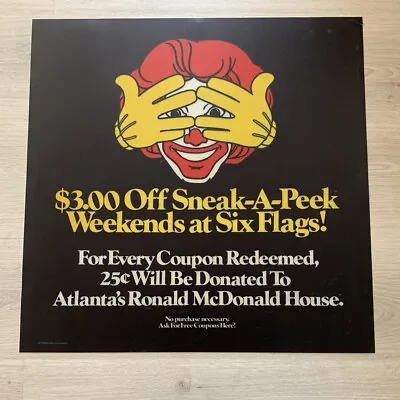 Vintage McDonald’s 1978 Ronald Sneak A Peak Six Flags McFeast Translite Sign • $49.99