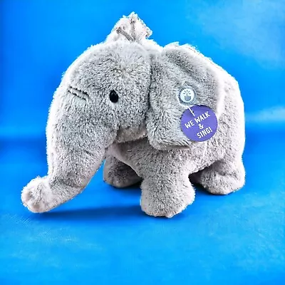 Hallmark Singing Walking Elephant Plush Animated Music Stuffed Animal Toy Gray • $22