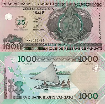 Vanuatu 1000 Vatu (2005) - 25th Jubilee Commemorative/Men And Sailboat P-11 UNC • $67.95