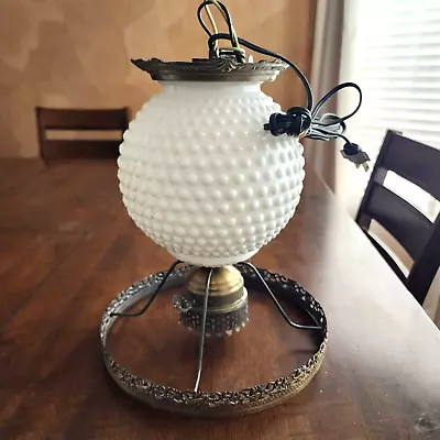 Vintage 1970 EF Industries 338 Milk Glass Hobnail And Metal Base FOR PARTS ONLY • $44.95