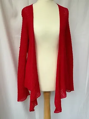 Marks And Spencer Ladies Cherry Red Waterfall Cardigan Linen Blend Size 10 • £6.50