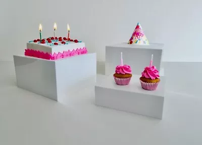 Set Of 3 Solid Gloss White Acrylic Cube Cupcake & Dessert Display Stand Nesting  • £29.45