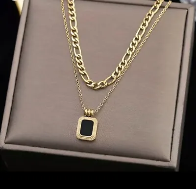 £8.99 • Buy Women Ladies Stainless Steel 18K Gold Square Pendant Layer Necklace Non Tarnish