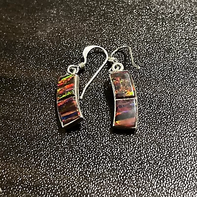 Vintage Sterling Silver Signed MT Dangle Drop Earrings W/ Inlay Southwestern • $28.95