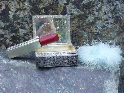 Antique Italian Hand Engraved 800 Fine Silver Compact & Lipstick • $295