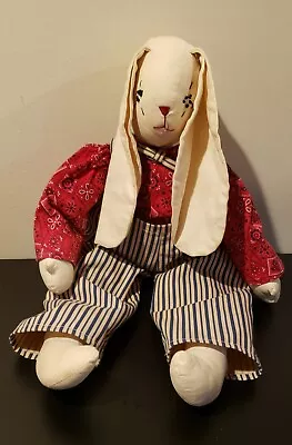 Vintage Rabbit Stuffed Doll With Blue Striped Overalls • $14.21