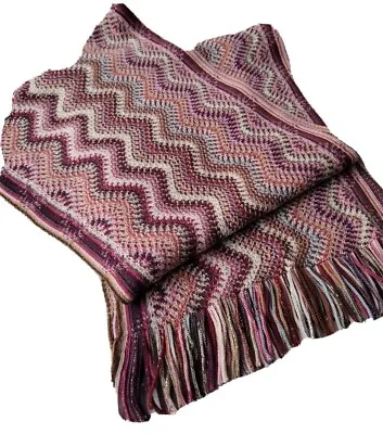 Missoni Scarf Burgundy Pink White Zig Zag Knit Italy 11 X74  Gorgeous Colors • $79.99