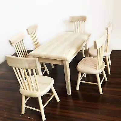 Set 1/12 Scale Dollhouse Miniature Dining Room Furniture Wooden Table And Chairs • $12.49