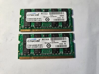 £8.99 • Buy 4GB ( 2 X 2GB ) PC2-6400 DDR2-800 MHz Laptop RAM CRUCIAL CT25664AC800