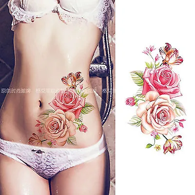 Pink Peony Cover Scars Temporary Tattoo Waterproof Body Arm Leg Art Stickers • £1.19