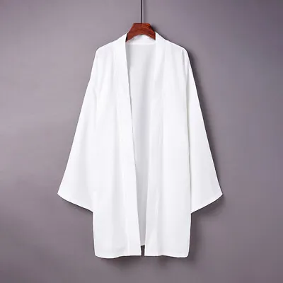 Men Retro Japanese Coat Kimono Top Jacket Long Cardigan Yukata Casual Outwear • £21.96