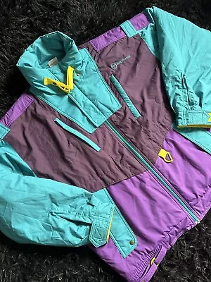 Vintage Sergio Tacchini Teal Purple Colorblock Jacket Ski 80s 90s Retro Large L • $142.99