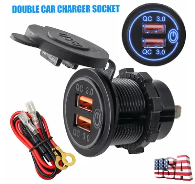 12V Car Charger Socket QC 3.0 Dual USB Port Touch Switch Phone Fast Charging USA • $16.14