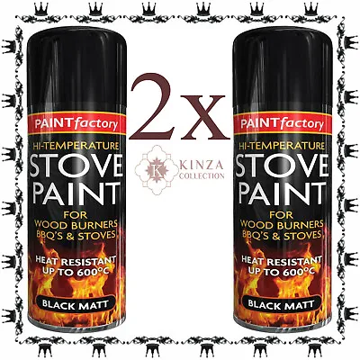 2X 400ml Heat Resistant Matt Black Spray Paint Stove High Temperature BBQ New • £10.99