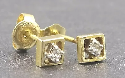 Womens 14ct Yellow & White Gold Diamond Stud Earrings Pierced Ears Vintage  • $194.94