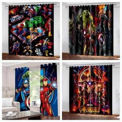 Modern 3D Marvel Superheroes Curtains Kids Boy Blackout Curtains Ring Top Eyelet • £28.50