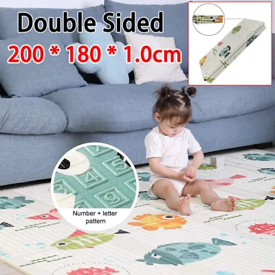 2 Side Thick Baby Kids Play Mat Crawling Foam Foldable Cartoon Waterproof Carpet • £23.50