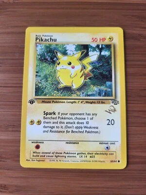 $30 • Buy NM- Pikachu 1st Ed Gold W Stamp Duelist Promo 1999 Jungle 60/64 Stamped Pokemon
