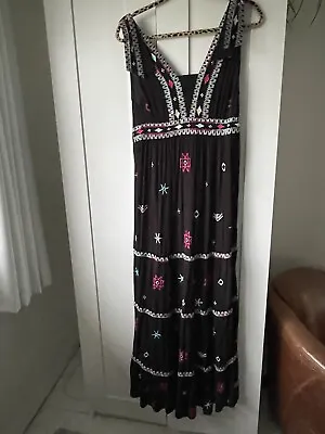 Monsoon Beach Boho Maxi Maternity Dress Size M Black Embroidered • £25