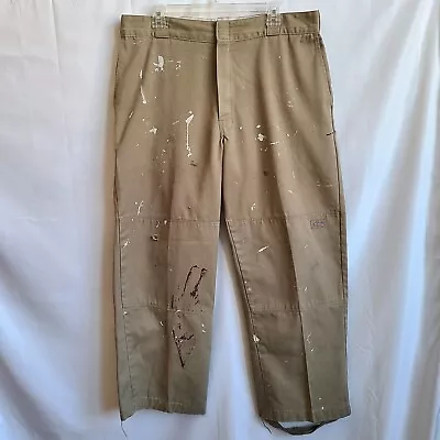 Dickies Thrashed Carpenter Painter Work Pants Distressed Tan Vtg 90s 37x29 Mens • $31.44