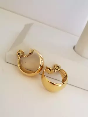 Vintage Monet Earrings Clip On Wide Hoop Gold Tone Signed • $12