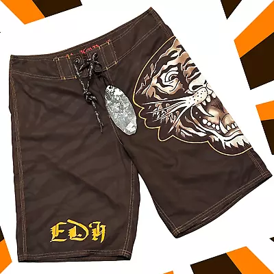 *<ed Hardy>* (brown-multi) Board Shorts (waist 33”) • $29.05